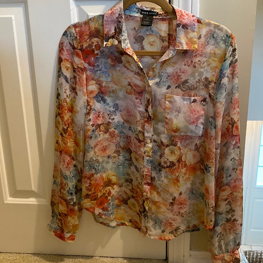 Wet seal floral button down shirt
